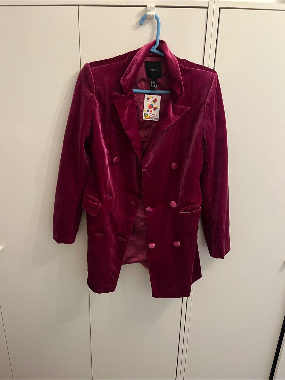 Forever 21 Velvet Double-Breasted Blazer - Magenta
